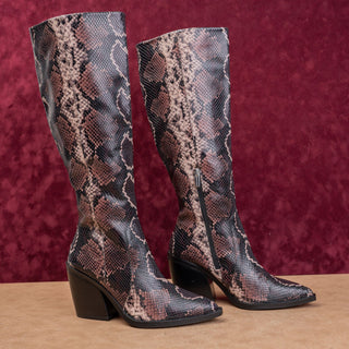 Vince Camuto Women Snake Print Leather Western Zip Fashion Boots 8.5US EUR39