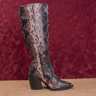 Vince Camuto Women Snake Print Leather Western Zip Fashion Boots 8.5US EUR39