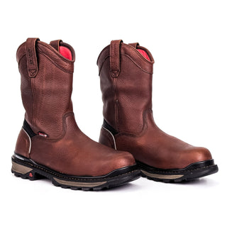 Rocky Mens Wellington Dk Brown Leather Wide Fit Work Boots sz 8.5