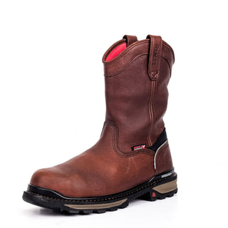 Rocky Mens Wellington Dk Brown Leather Wide Fit Work Boots sz 8.5