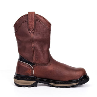 Rocky Mens Wellington Dk Brown Leather Wide Fit Work Boots sz 8.5