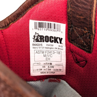 Rocky Mens Wellington Dk Brown Leather Wide Fit Work Boots sz 8.5