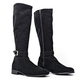 La Canadienne Women Black Suede Waterproof Buckle Zip Knee Boots size 8.5