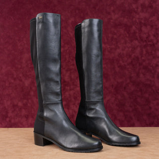 Stuart Weitzman Women Half 'N Half Black Leather Pull-on Heel Knee Boots sz 8