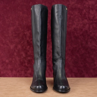 Stuart Weitzman Women Half 'N Half Black Leather Pull-on Heel Knee Boots sz 8