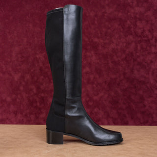 Stuart Weitzman Women Half 'N Half Black Leather Pull-on Heel Knee Boots sz 8