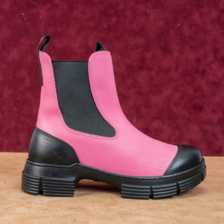 Ganni Women Retro City Pink Black Rubber Chelsea Boots Size 6.5US 37EUR