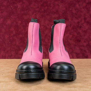 Ganni Women Retro City Pink Black Rubber Chelsea Boots Size 6.5US 37EUR