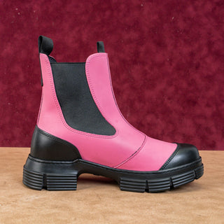 Ganni Women Retro City Pink Black Rubber Chelsea Boots Size 6.5US 37EUR