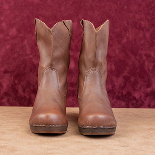 Sanitas Women Lottie Brown Leather Block Heel Slip-on Clog Ankle Boots 8US EUR38