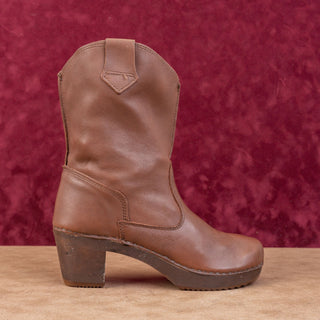 Sanitas Women Lottie Brown Leather Block Heel Slip-on Clog Ankle Boots 8US EUR38