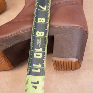 Sanitas Women Lottie Brown Leather Block Heel Slip-on Clog Ankle Boots 8US EUR38