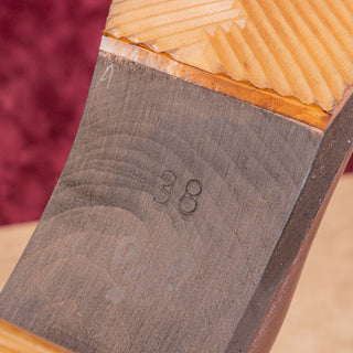 Sanitas Women Lottie Brown Leather Block Heel Slip-on Clog Ankle Boots 8US EUR38