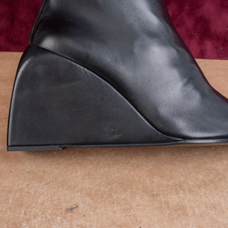 OFF-White Women Black Leather Pointy Toe back zip Wedge Fashion Boots 8US EUR 39
