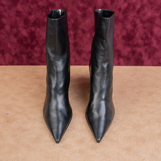 OFF-White Women Black Leather Pointy Toe back zip Wedge Fashion Boots 8US EUR 39