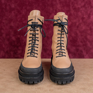 Paloma Barcelo Women Tan Leather Platform Festival Combat Lace Boots 8.5US EUR39