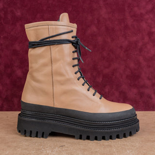 Paloma Barcelo Women Tan Leather Platform Festival Combat Lace Boots 8.5US EUR39