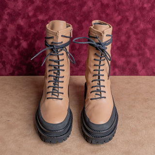 Paloma Barcelo Women Tan Leather Platform Festival Combat Lace Boots 8.5US EUR39