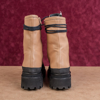 Paloma Barcelo Women Tan Leather Platform Festival Combat Lace Boots 8.5US EUR39