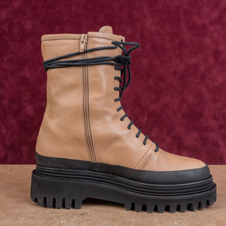 Paloma Barcelo Women Tan Leather Platform Festival Combat Lace Boots 8.5US EUR39