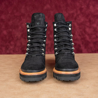 Marc Fisher Women Lizzie Black Leather Croc Festival Party Combat Boots sz 7.5