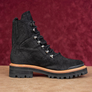 Marc Fisher Women Lizzie Black Leather Croc Festival Party Combat Boots sz 7.5