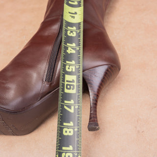 Stuart Weitzman Women Vintage Y2K Brown Leather Pointy Toe Zip Knee Boots sz 8