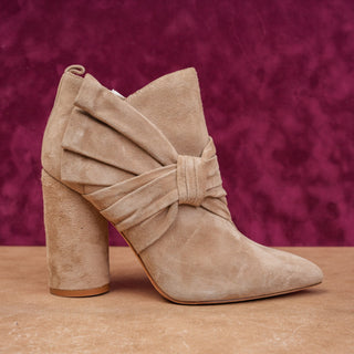 Sigerson Morrison Women Kiran Bow Beige Zip Pointy Fashion Ankle Boots sz 7
