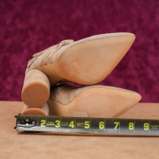 Sigerson Morrison Women Kiran Bow Beige Zip Pointy Fashion Ankle Boots sz 7