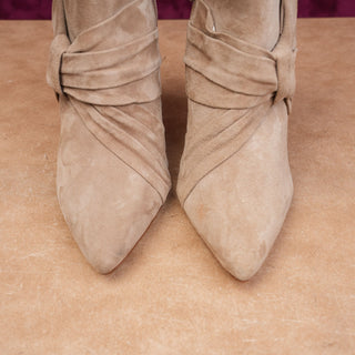 Sigerson Morrison Women Kiran Bow Beige Zip Pointy Fashion Ankle Boots sz 7