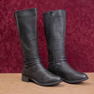 White Mountain Women Black Faux Leather Classic Riding Wide Calf Boots sz 9W WC