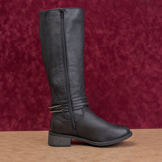 White Mountain Women Black Faux Leather Classic Riding Wide Calf Boots sz 9W WC