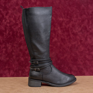 White Mountain Women Black Faux Leather Classic Riding Wide Calf Boots sz 9W WC