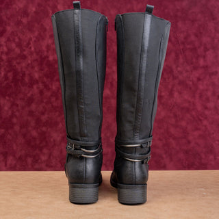 White Mountain Women Black Faux Leather Classic Riding Wide Calf Boots sz 9W WC