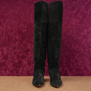 LABUCQ Women Black Suede Kitten OTK Pointy Toe Fashion Boots sz 6-6.5US EUR 37