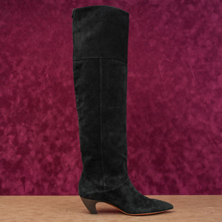 LABUCQ Women Black Suede Kitten OTK Pointy Toe Fashion Boots sz 6-6.5US EUR 37