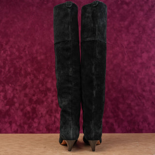 LABUCQ Women Black Suede Kitten OTK Pointy Toe Fashion Boots sz 6-6.5US EUR 37