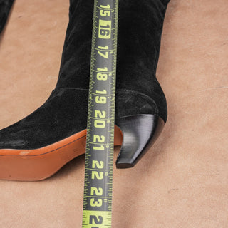 LABUCQ Women Black Suede Kitten OTK Pointy Toe Fashion Boots sz 6-6.5US EUR 37