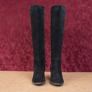 Lucky Brand Women Black Suede Western Block Heel Zip Knee Boots Sz 6.5 EUR37.5