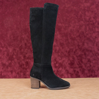 Lucky Brand Women Black Suede Western Block Heel Zip Knee Boots Sz 6.5 EUR37.5