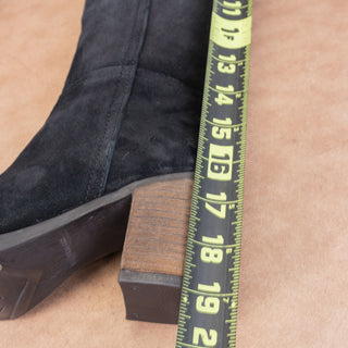 Lucky Brand Women Black Suede Western Block Heel Zip Knee Boots Sz 6.5 EUR37.5