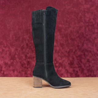 Lucky Brand Women Black Suede Western Block Heel Zip Knee Boots Sz 6.5 EUR37.5