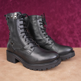 Nero Gardini Women Black Leather Zip Lug Combat Festival boots sz 7.5-8US EUR38