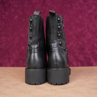 Nero Gardini Women Black Leather Zip Lug Combat Festival boots sz 7.5-8US EUR38