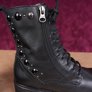 Nero Gardini Women Black Leather Zip Lug Combat Festival boots sz 7.5-8US EUR38