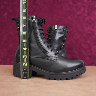 Nero Gardini Women Black Leather Zip Lug Combat Festival boots sz 7.5-8US EUR38