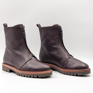 Vince Women Cabria Lug sole Brown Leather Waterproof Front Zip Boots Size 9