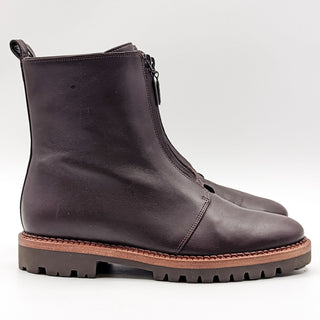 Vince Women Cabria Lug sole Brown Leather Waterproof Front Zip Boots Size 9