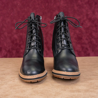Timberland Women Sienna Black Leather Zip Lace Lug Combat Ankle Boots size 6