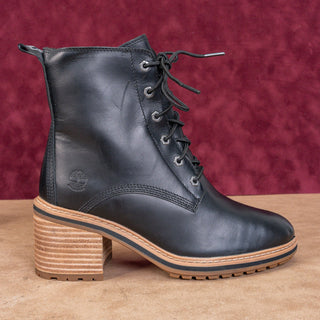 Timberland Women Sienna Black Leather Zip Lace Lug Combat Ankle Boots size 6